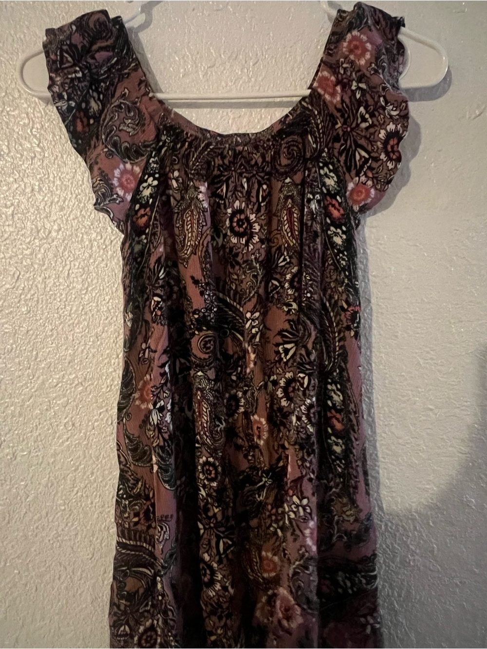 -Oversized- Free People Mauve Paisley Off-Shoulder Tunic